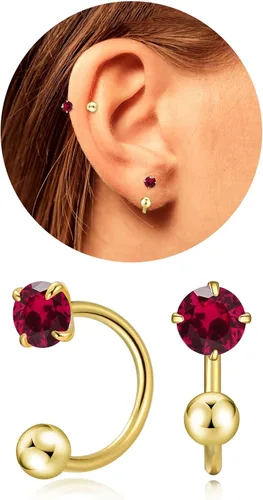Vista 18 de Pequeños aretes de piedra natal natural de 0.118 pulgadas para mujeres, adolescentes y niñas, pequeños aretes de medio aro para cartílago