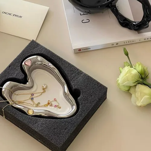 Vista 7 de Bandeja de cerámica para joyas para niñas y mujeres, cenicero decorativo, soporte para platos para cosas lindas, decoración de habitación