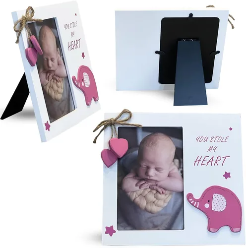 Vista 8 de Marco de fotos de madera para recién nacido con texto en inglés "You Stole My Heart", perfecto para baby shower, regalo de embarazo, regalos