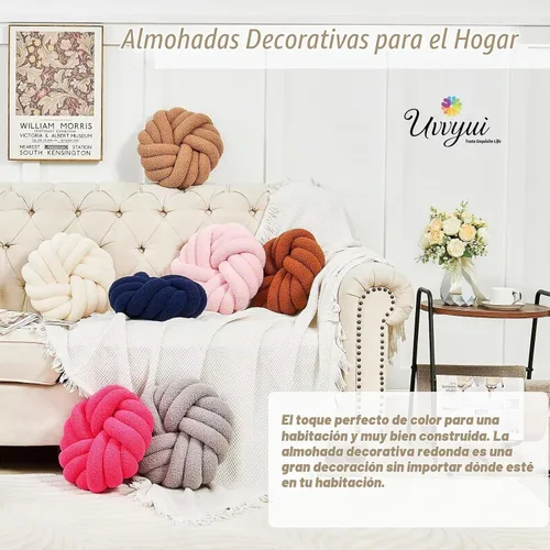 Vista 5 de Uvvyui - Almohadas de nudo, cojines decorativos de 14 pulgadas, almohadas redondas, cojín para sofá, almohada de bola anudada suave hecha a mano