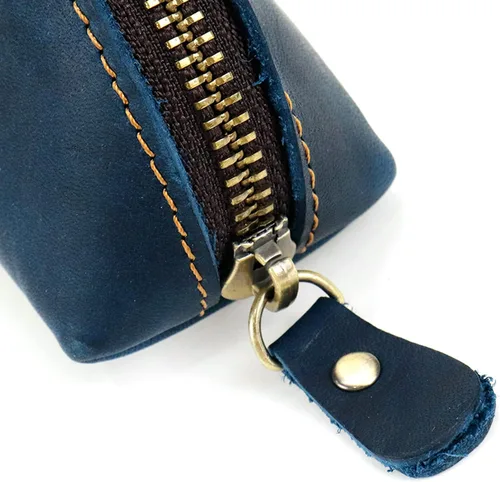 Vista 5 de UTALIND Estuche de cuero vintage, estuche para lápices con cremallera, tamaño perfecto para papelería, maquillaje o utensilios (azul marino)