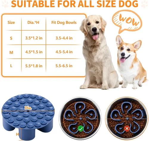 Vista 6 de Tazón de tazón para perro de alimentación lenta, de silicona suave, con ventosas para perros pequeños, medianos y grandes (azul oscuro, M)