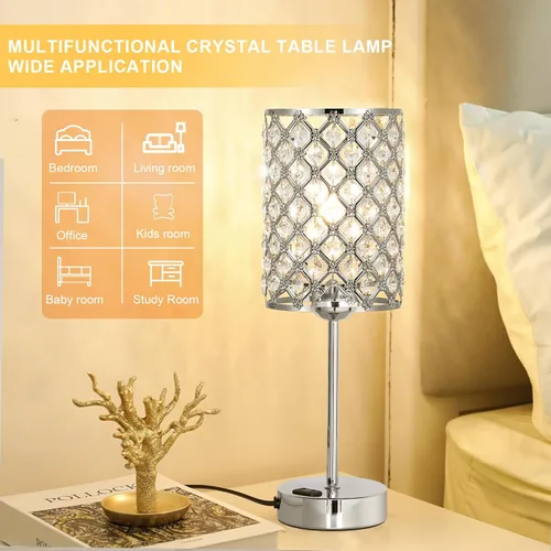 Vista 7 de Hong-in - Lámpara de mesa de cristal, control táctil con puertos de carga USB-C y USB-A y salidas de AC, lámpara de noche regulable de 3 vías