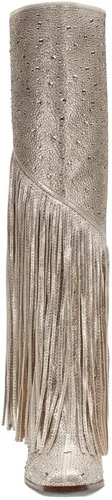 Vista 3 de CKSNDLF Botas con borlas y diamantes de imitación para mujer, punta cuadrada, tacón grueso, botas altas hasta la rodilla