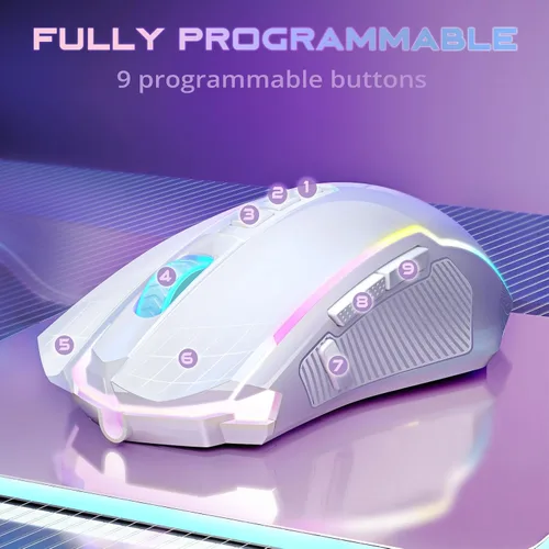Vista 10 de Redragon Mouse para juegos, mouse inalámbrico para juegos con 8000 DPI, ratones para juegos de PC con botón de fuego, mouse ergonómico programable