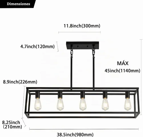 Vista 4 de XILICON Iluminación de isla de cocina, candelabros de granja, 5 luces, modernas, para comedor, accesorios de iluminación colgantes, jaula de isla
