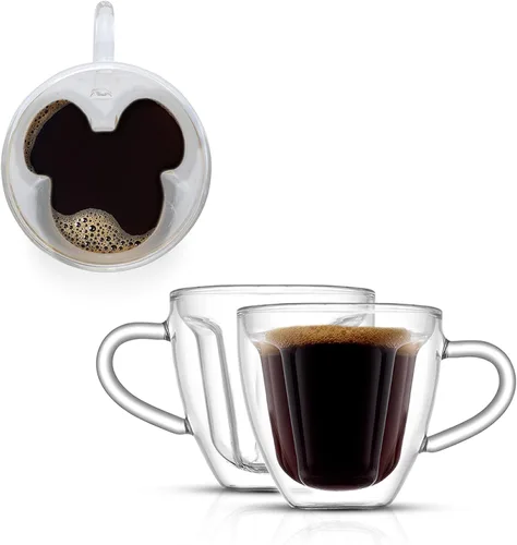 Vista 9 de JoyJolt Disney - Juego de 2 tazas de vidrio 3D de Mickey Mouse, tazas de café de vidrio de doble pared aisladas de 10 onzas con diseño 3D, juego