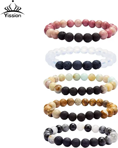 Vista 2 de YISSION Pulseras de cristal curativo de piedras semipreciosas de aceite esencial con cuentas para hombres, mujeres y niñas, juego de alivio