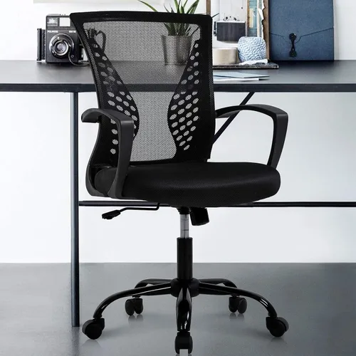 Vista 7 de TTY Store Silla de oficina de malla para el hogar, silla de escritorio ergonómica con soporte lumbar, reposabrazos ejecutivo, ajustable, giratoria