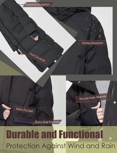 Vista 4 de YISEVEN Chaqueta ligera impermeable desmontable de plumón grueso con capucha para mujer