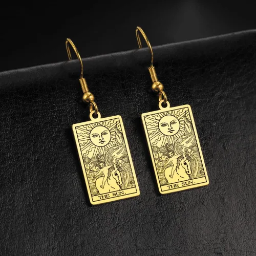 Vista 4 de TEAMER Tarot Cards - Aretes colgantes de acero inoxidable con amuleto vintage, joyería Wiccan para mujeres y niñas, Acero inoxidable, desconocido