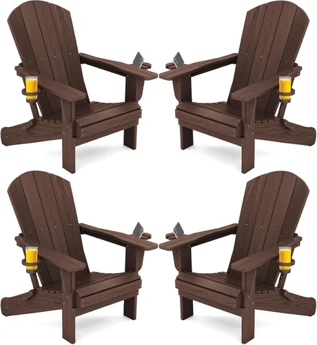 Vista 39 de SERWALL Silla Adirondack plegable, Silla Adirondack HDPE con textura de madera - gris Compuesto de HDPE, impermeable, grano de madera, taza