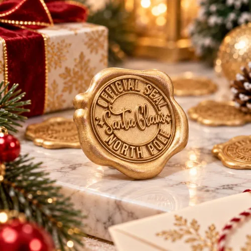 Vista 2 de SWANGSA Calcomanías de sello de cera oficiales de Santa Claus Northpole, 50 unidades, color dorado antiguo, autoadhesivas, para Navidad, invitación
