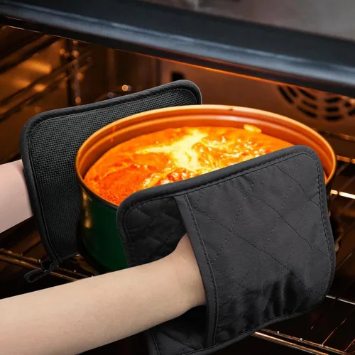 Vista 8 de Juego de 2 almohadillas de algodón y neopreno para horno, agarraderas con bolsillo de 8"x8.5", juego de almohadillas calientes de doble función