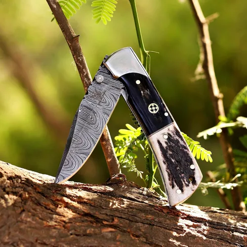 Vista 13 de Hawkbill, navaja plegable de bolsillo con hoja de acero curva, herramientas para electricistas, mango G10 negro y verde.