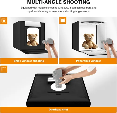 Vista 6 de Caja de luz para fotografía de 20"x20" con 160 luces LED y 6 fondos de color, caja de fotos con luces, caja de luz plegable con brillo ajustable