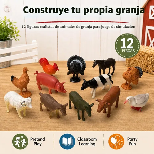 Vista 6 de GiftExpress 12 figuras de juguete grandes de animales de granja