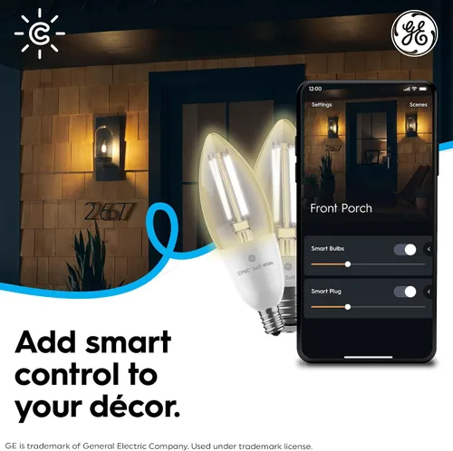 Vista 8 de GE CYNC - Bombilla LED inteligente, bombilla de vela B11, funciona con Amazon Alexa y Google Home, luz WiFi, equivalente a 60 W, blanco suave, base