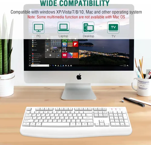 Vista 7 de EDJO Teclado inalámbrico, 2.4G ergonómico de tamaño completo, teclado inalámbrico de computadora con reposamuñecas para Windows, Mac