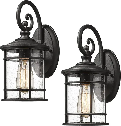 Vista 12 de Emliviar XE229BS BK-WG - Iluminación de pared para exteriores, 1 luz, luz de aluminio de 11.4 pulgadas con vidrio ondulado de agua, XE229BS BK-WG