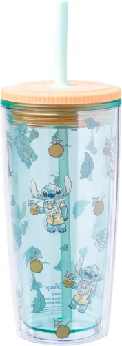 Vista 19 de Silver Buffalo Disney Lilo y Stitch Saludos desde Hawái con Scrump, Vaso de doble pared con forma de piña, 473 ml (16 oz)