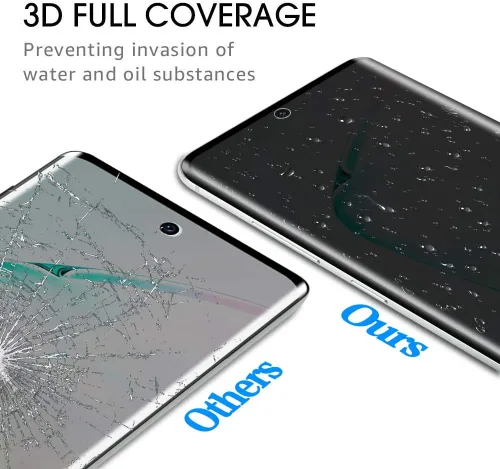 Vista 5 de Fotbor Paquete de 2 protectores de pantalla de vidrio templado para Samsung Galaxy Note 10 Plus, dureza 9H, antiarañazos, cobertura completa