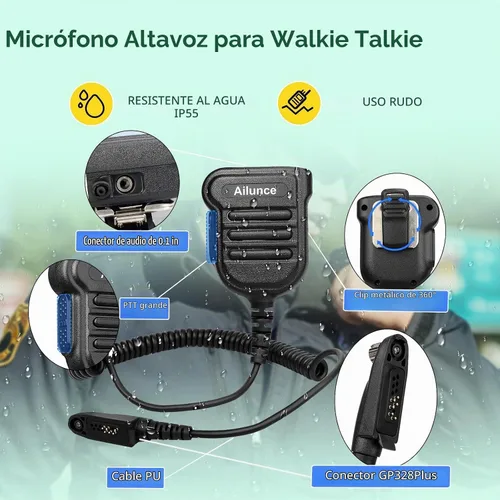 Vista 3 de Retevis Walkie Talkies impermeables RT47 IP67 con micrófono, construcción Negro