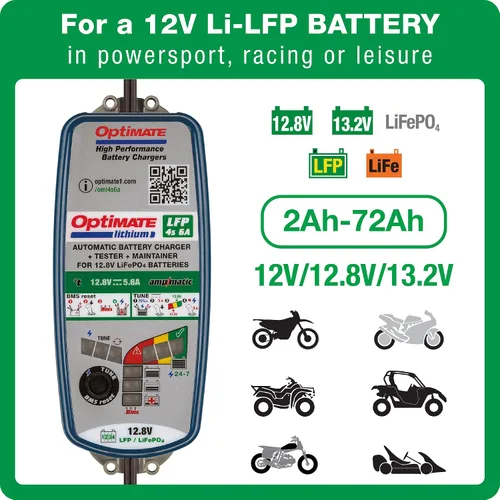 Vista 2 de Tecmate OptiMate Lithium 4s 6A, TM391, 10 pasos 12.8V 6A Lithium Expert cargador y mantenedor de ahorro de batería, azul/verde
