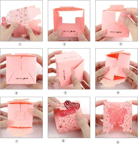 Vista 4 de Kslong Juego de 50 unidades por juego de cajas de regalo de galletas, recuerdos románticos de boda, bonita caja de chocolate para bodas, suministros