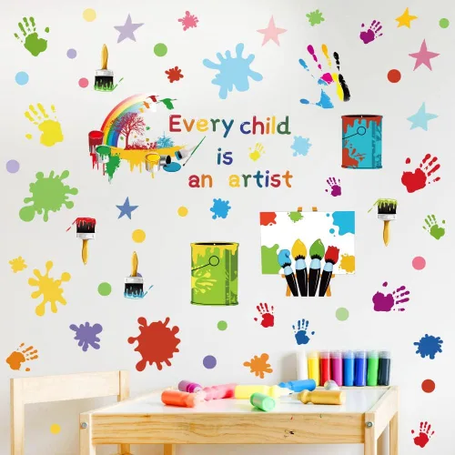 Vista 4 de iMagitek Cada Niño es un Artista Calcomanías de Pared Manchas de Pintura de Mano Acuarela Lunares Salpicaduras Decoraciones de Pared, Calcomanías