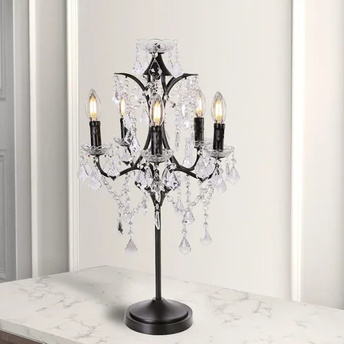 Vista 5 de TOCHIC Lámpara de Mesa Tradicional de Granja con 5 Luces, Lámpara de Cristal Artesanal Negra de 30 Pulgadas de Altura para Sala de Estar, Sala