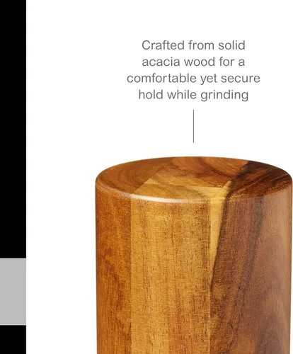 Vista 4 de AdHoc Molinillo de sal y pimienta de madera de acacia, molinillo de mano ajustable para sal y pimienta, molinillo manual recargable para especias