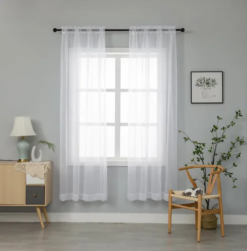 Vista 27 de WPM - Cortinas traslúcidas de color beige de 60 pulgadas de ancho x 95 pulgadas de largo, 2 paneles tratamiento de ventana para sala de estar