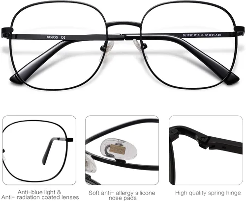 Vista 3 de SOJOS Classic Square Blue Light Blocking Glasses for Women Men Stylish Computer Glasses SJ1137