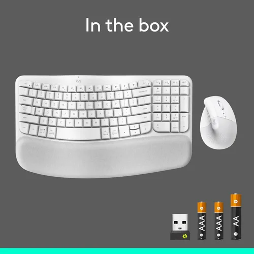 Vista 11 de Logitech Wave Keys & Lift Vertical Mouse - Combo de teclado y mouse inalámbrico ergonómico - con reposo de palma acolchado, Easy-Switch, Bluetooth