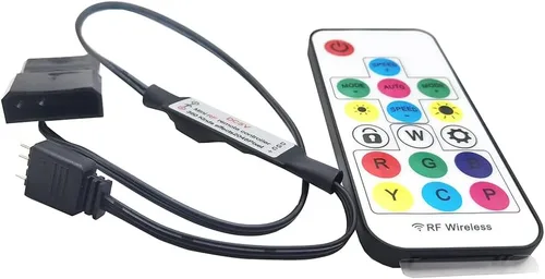 Vista 3 de Controlador ARGB Molex de 5 V mini 3 pines para LED RGB direccionables digitales con control remoto RF 17keys