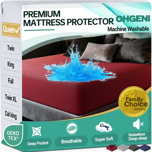 Vista 11 de OhGeni - Protector de colchón impermeable, tamaño Queen, con bolsillo profundo de 6 a 18 pulgadas, transpirable, sin ruido, suave, lavable, a prueba