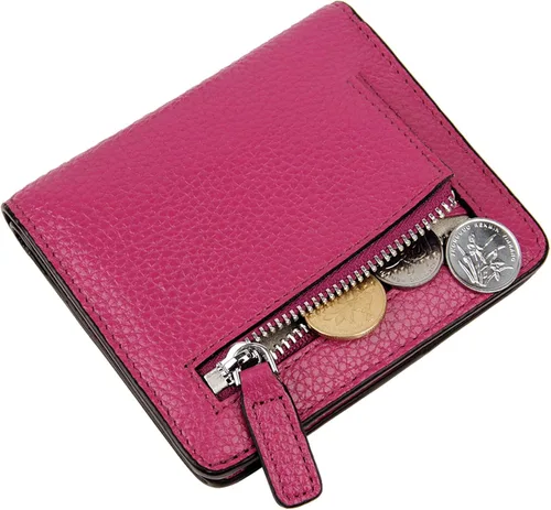 Vista 6 de BIG SALE-AINIMOER billetera de bolsillo pequeña con cremallera, plegable, compacta de cuero con bloqueo por identificación por radiofrecuencia
