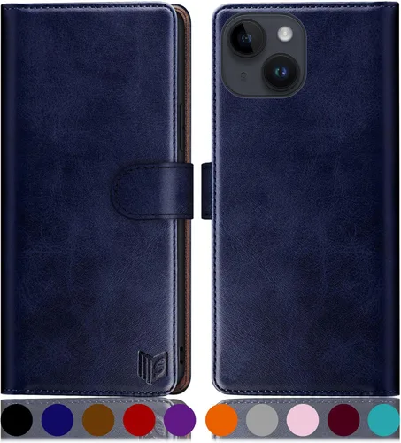 Vista 17 de SUANPOT Funda protectora tipo cartera con función atril para iPhone 15 de 6.1 pulgadas, con soporte para tarjetas de crédito RFID, funda de piel