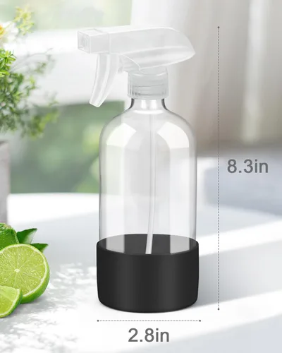 Vista 4 de Rionisor - Botellas de cristal con rociador con protección de manga de silicona, contenedores recargables vacíos de 16 oz, Negro, 1 paquete