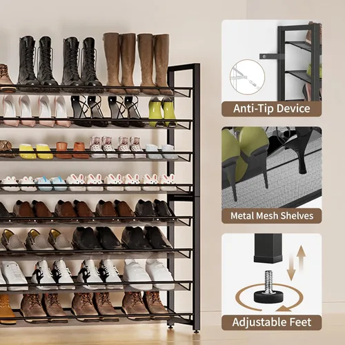 Vista 7 de Zapatero de metal, organizador de zapatos grande de 8 niveles, zapatero vertical de metal resistente de 4 niveles apilable para almacenamiento