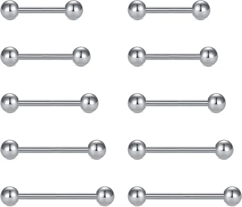 Vista 6 de MODRSA 14g 16g Nipple Rings Tongue Rings 14 Gauge Surgical Steel Nipple Bar Barbell 14mm 16mm 18mm Silver Rose Gold Black Tongue Piercing Jewelry