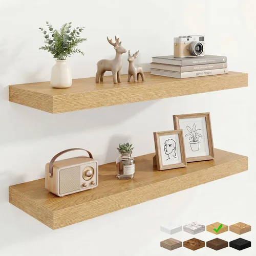 Vista 24 de Marsmiles 12in Depth Floating Shelves, 12x12x1.4, Rustic Brown, Set of 3 Marrón rústico