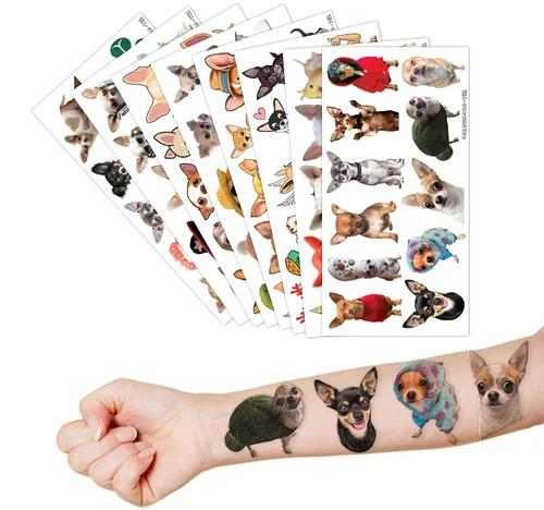 Vista 6 de Chihuahua - Tatuajes temporales para perro, suministros para fiesta de cumpleaños, recuerdos, tema, divertido, chihuahua, perro, cachorro, súper