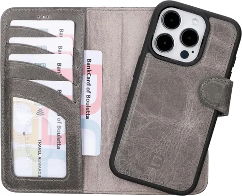 Vista 33 de BOULETTA Magsafe - Funda para iPhone 15 compatible con cuero de grano completo, magnética, desmontable, cartera para teléfono (2 en 1), 4 tarjeteros