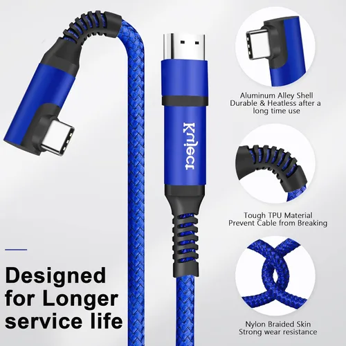 Vista 5 de Kuject Cable Link de 20 pies compatible con Quest 3S/3, Quest 2/Pro, Pico 4, accesorios trenzados de nailon para juegos Rift S/Steam VR, cable