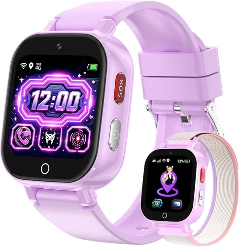 Vista 10 de Reloj de teléfono para niños 4G con tarjeta SIM, reloj inteligente para Negro