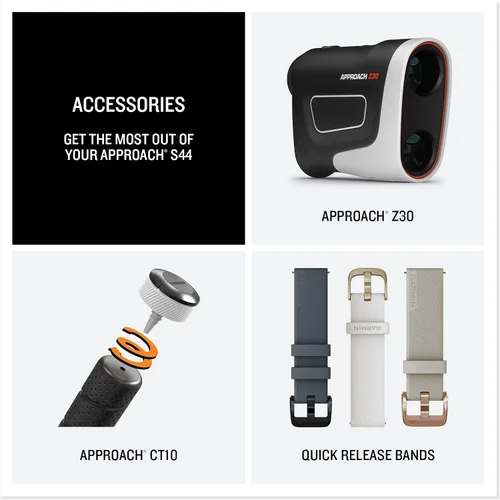 Vista 6 de Garmin Approach® S44, reloj inteligente GPS esencial para golf, pantalla AMOLED, funciones en el campo, bisel de aluminio plateado con banda de Negro