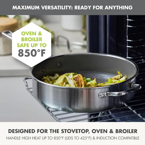 Vista 6 de GreenPan Hybrid 5QT Stainless Steel Saute Pan with Lid, Ceramic Nonstick Plateado