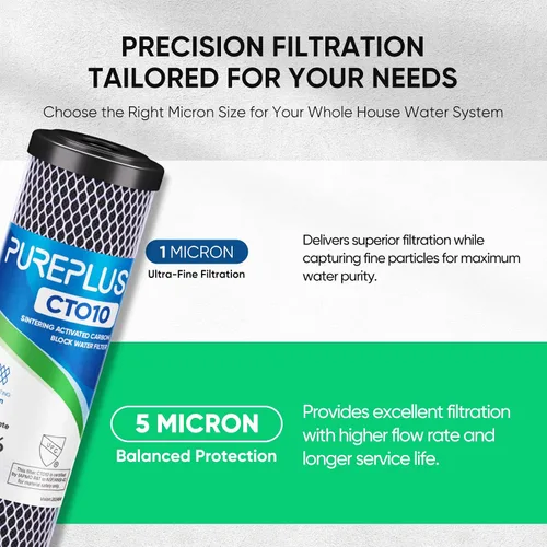 Vista 4 de Cartucho de filtro de agua de carbono CTO de 5 micrones de 2.5 x 10 pulgadas para toda la casa para sistema de filtro de agua debajo del fregadero